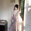 French Retro Lace Splicing Ruffle Edge Fake Two-piece Dress Fat Mm Thin Belly Gentle Temperament