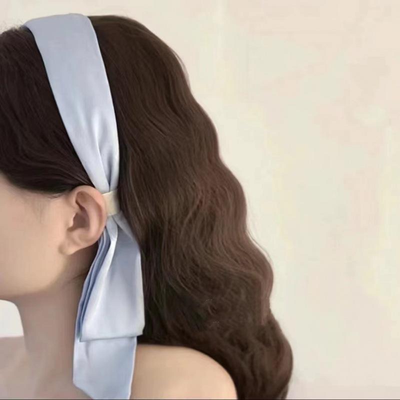 Vintage Ribbon Bow Hair Bands for Women Girls Elegant Solid Color Bowknot Temperament Wide Hair Hoop Headdress Accessories