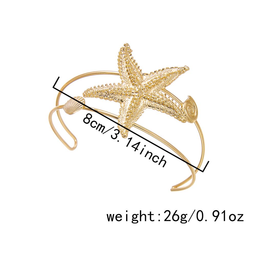Women's New Vacation-Style Exaggerated Starfish Metal Open Arm Cuff Bracelet Bohemian Beach Versatile Hand Accessory