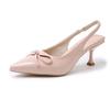 Premium French temperament nude pointed bow light mouth high heel sandals women's 2025 summer new empty sandals