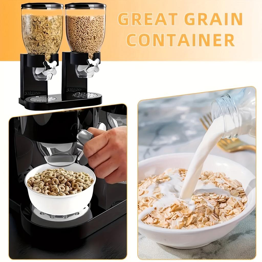 Dual Large Capacity Cereal Dispenser - Breakfast Cereal, Oatmeal, Snack, Rice, and Grain - Uncharged Cereal Machine