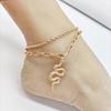 Summer Fashion Beach Anklet Suit Women, Retro Double Twist Chain Metal Snake Pendant Foot Decoration