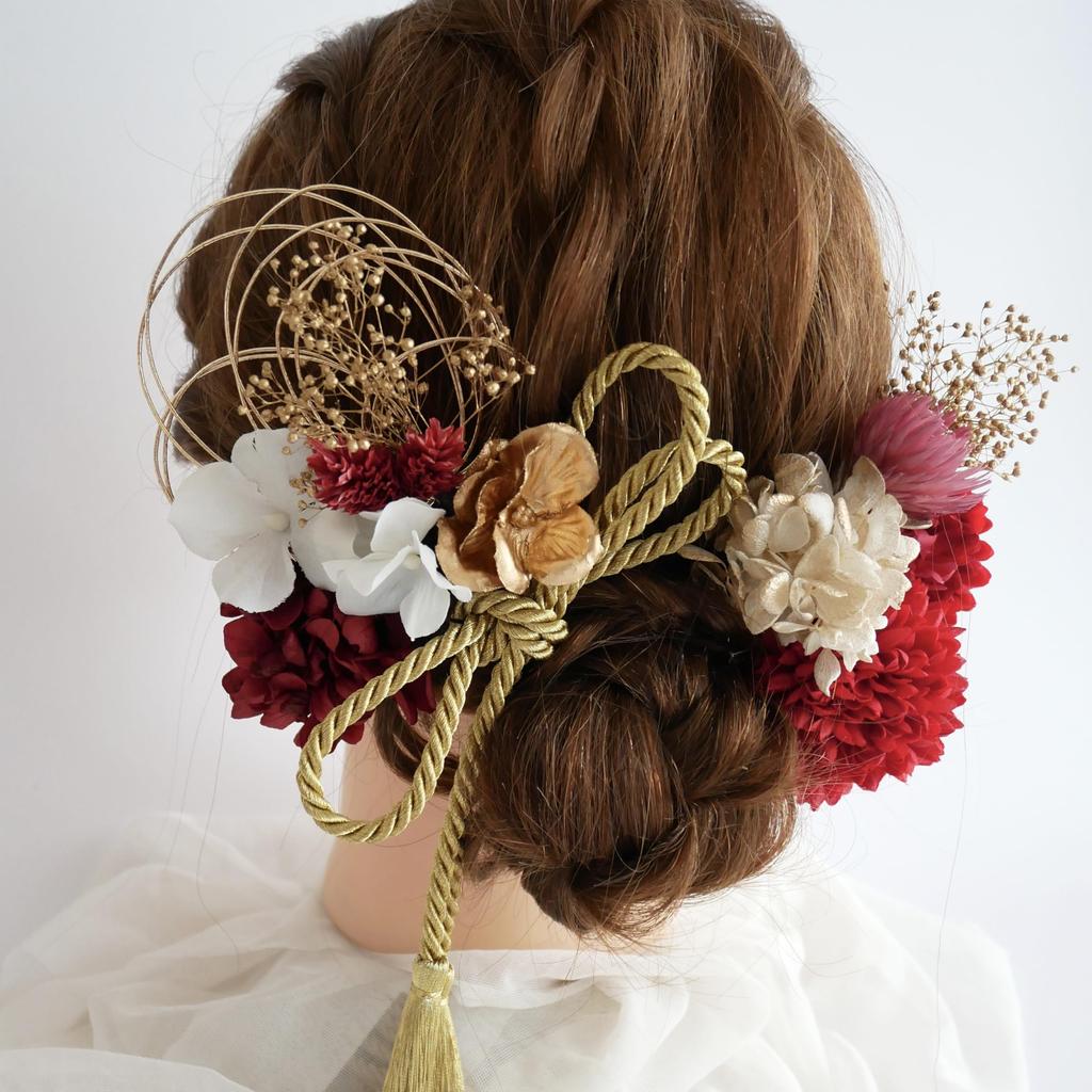 [Bria] Konserviertes Blumen-Haarschmuck (rot) für Coming-of-Age-Zeremonien, Abschlussfeiern, Hochzeiten, Shichi-Go-San und japanische Kleidung