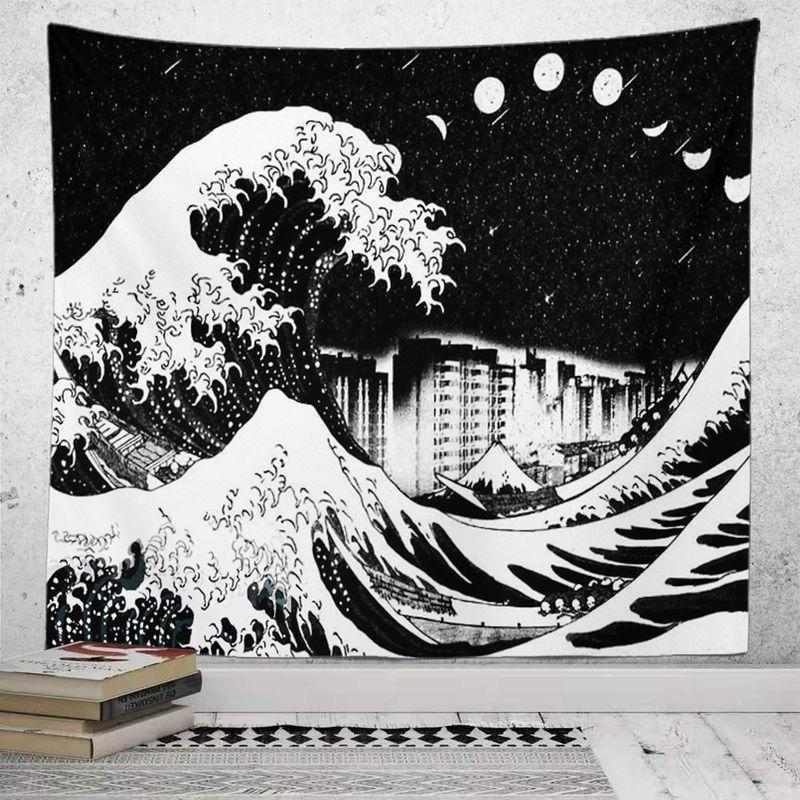 Black White Sun Moon Face Star Tapestry, Tarot Astrology Wall Hanging for Bedroom Living Room Dorm Decor