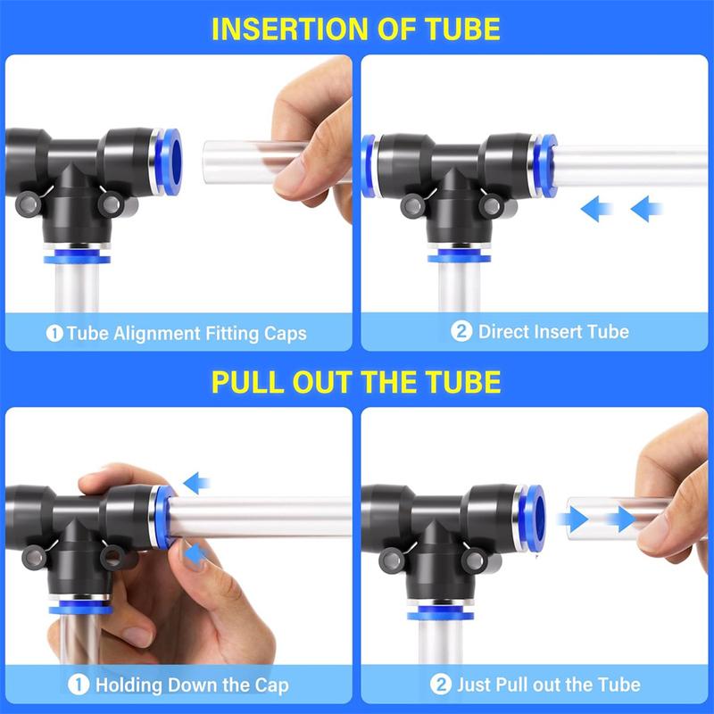 40PCS 1/4 Inch od Quick Release Push to Connect Fittings Pneumatic Fittings Kit 10 Spliters+10 Elbows+10 tee+10 Straight