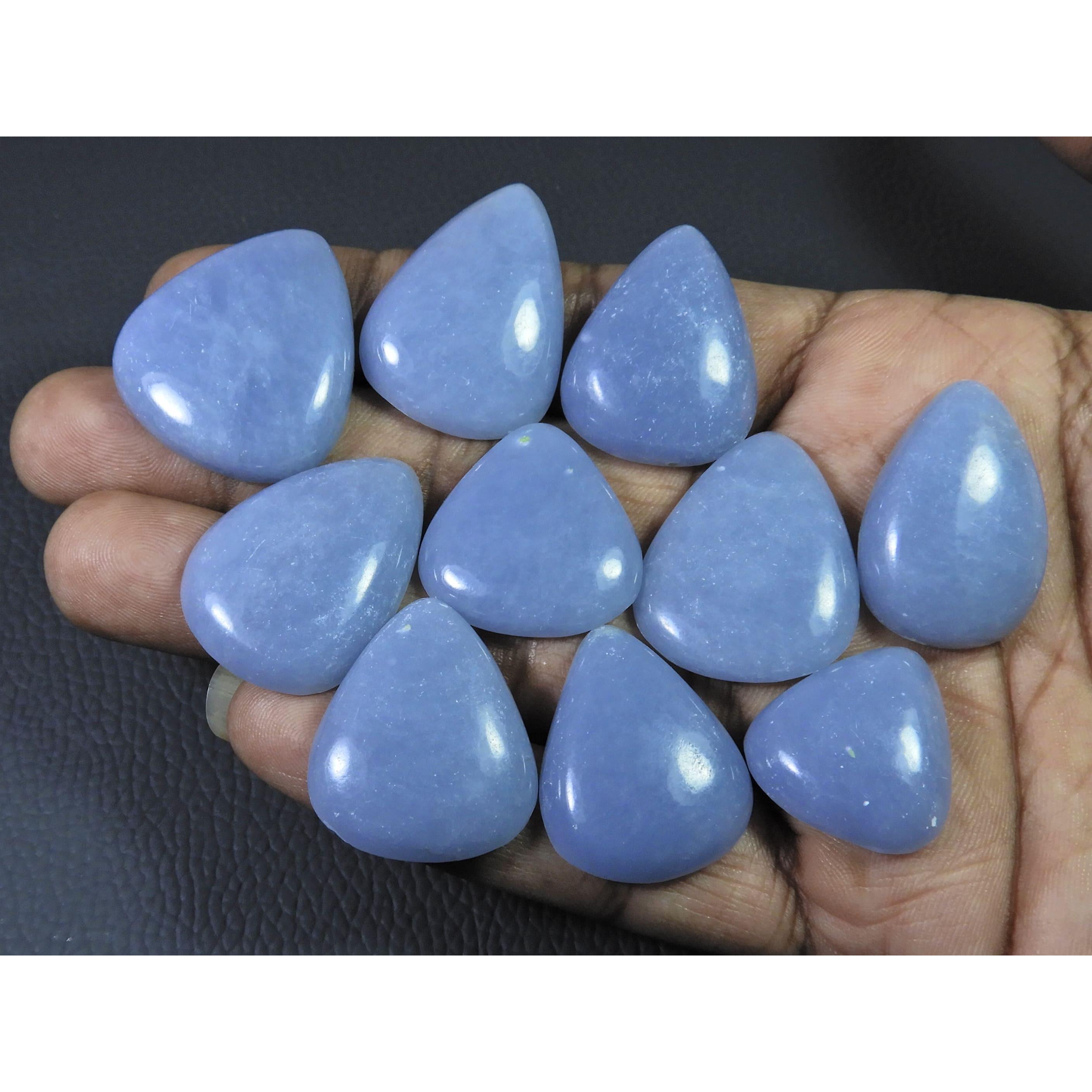

321Cts. Natural Angelite Pear Cabochon Loose Gemstone 10Pcs Lot C-668