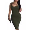 Solid Color U-neck Sleeveless Dress Women's Pure Color U-Neck Sleeveless Sheath Dress