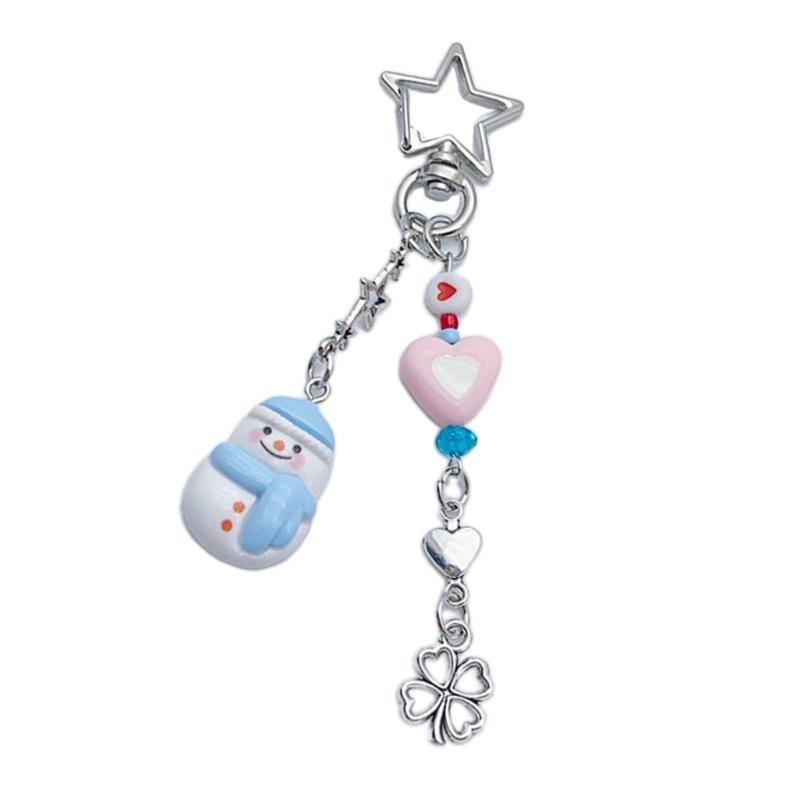 Sweet Star Heart Bead Pendant Phone Strap Lanyard Pocket Keychain Strap Backpack Charm Car Key Decoration Chain