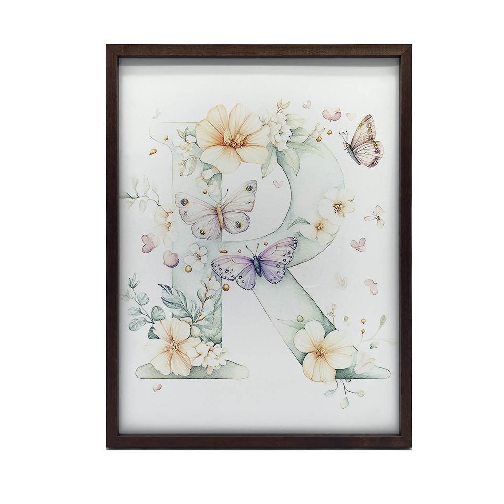 Plakat Literka "R" W Kwiatach I Motylach Plakat Literka "R" W Kwiatach I Motylach, 30X40 Cm, Bez Ramy, Płótno Premium Na Blejtramie