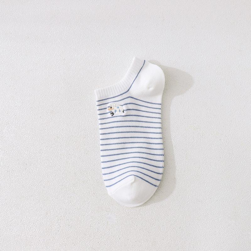 5 Pairs Women Socks Harajuku Embroidered Short Sock Female Cartoon Sock Sheep Striped Solid Casual Cotton Breathable Ankle Socks