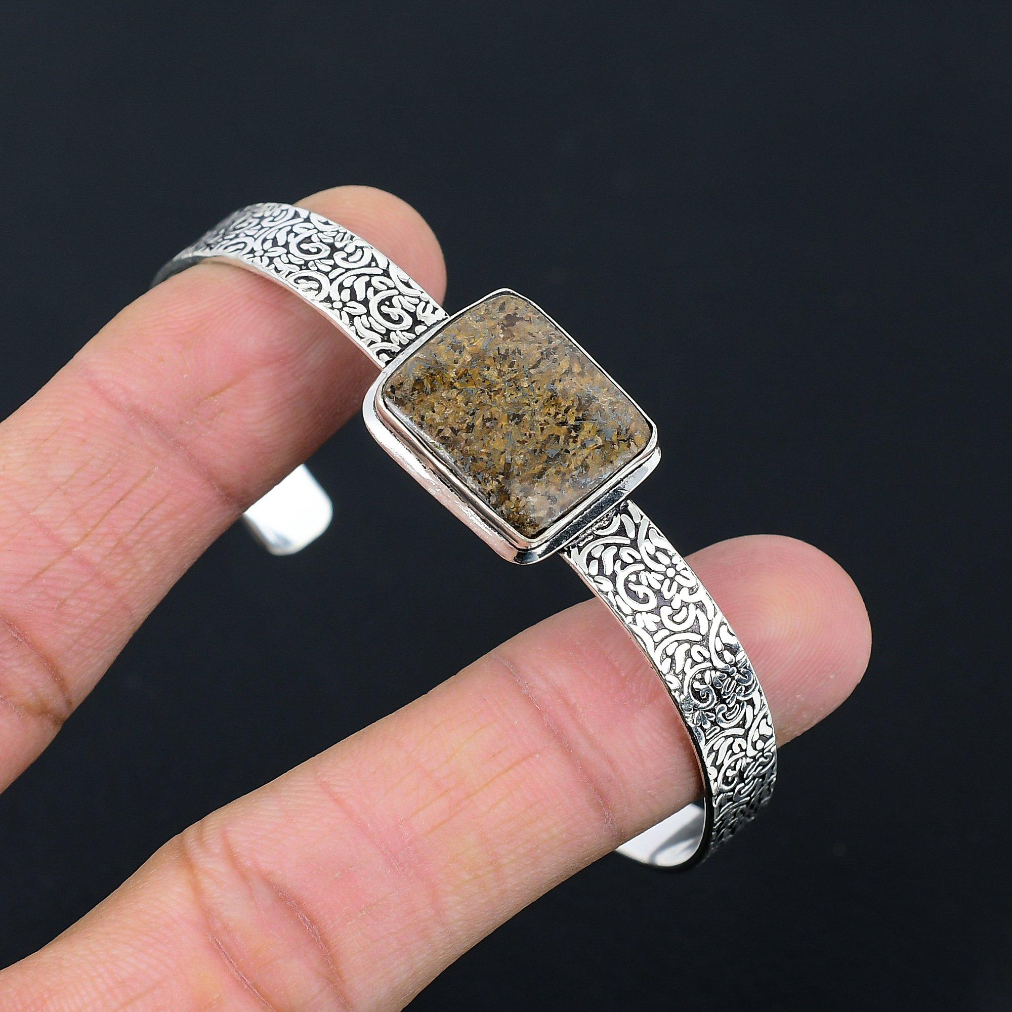 

Friendship Day Sale Sterling Silver Bronzite Gemstone Mother Wedding Boho Bangle Adjustable