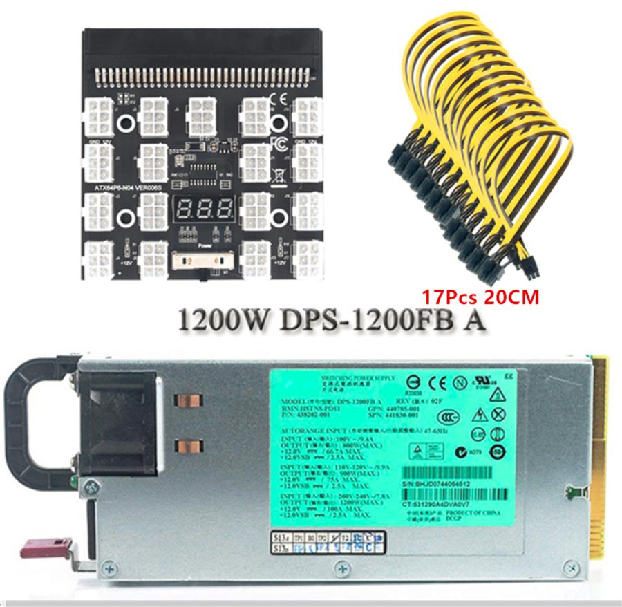 DPS-1200FB A 1200W PSU Napájecí zdroj + 17X6pinový pro HP Server Power Breakout Board + 17ks 20cm 6pinových kabelů DL580G5 Těžební sada