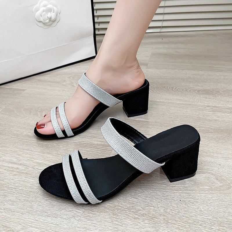 Fashion 2025 New Sandals Women'S Shoes Women Sandals Pattern Water Diamond Decoration Fashion Round Toe Thick Heels Sandals Women