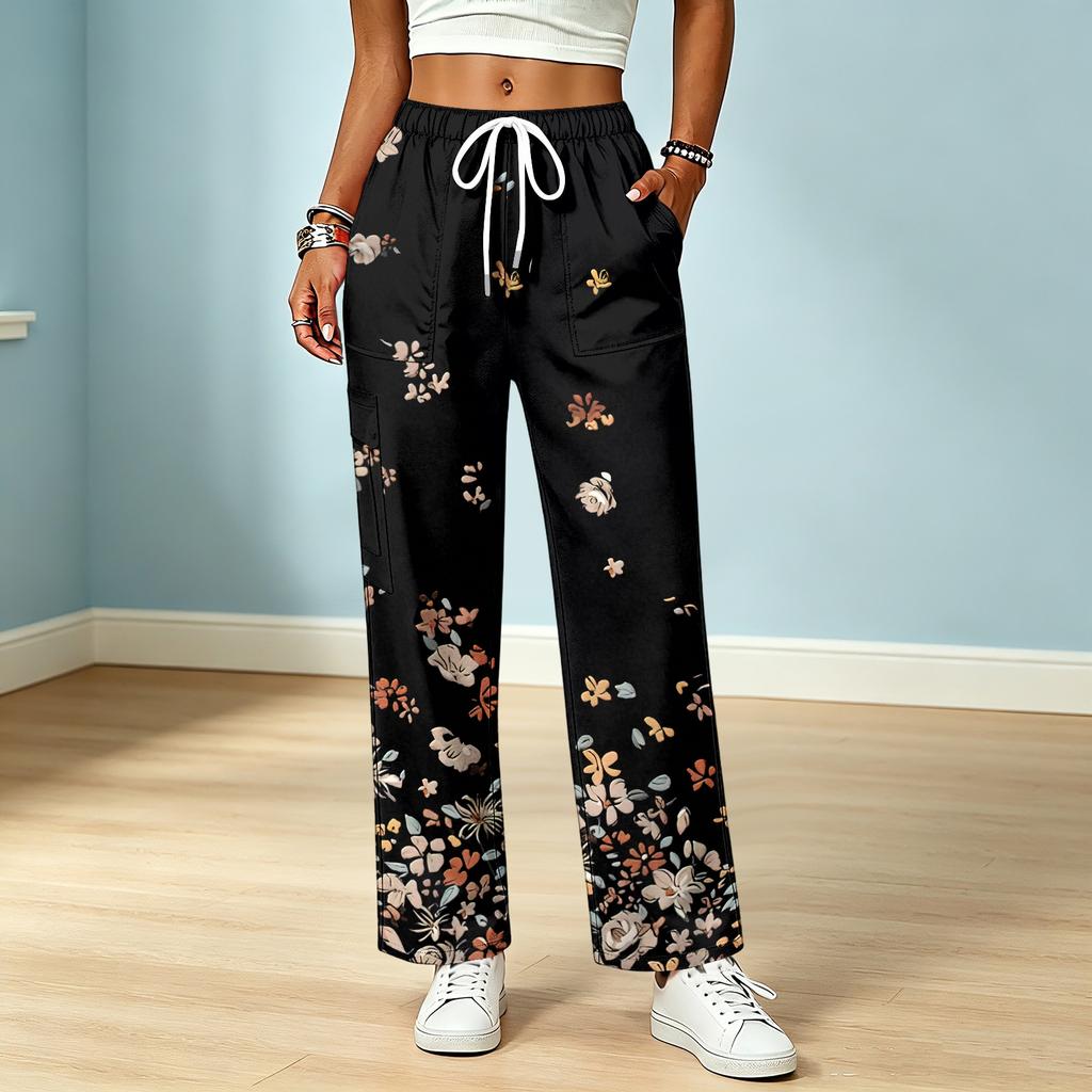 Women's Color Drawstring Elastic Waist Pants with Pockets for Casual and Work Wear