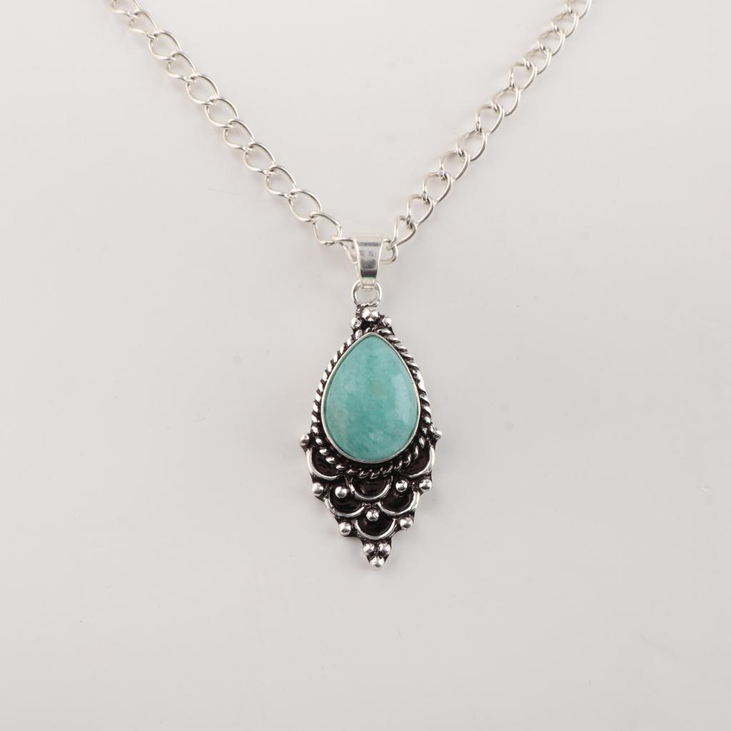 Amazonite Gemstone 925 Sterling Silver Statement Pretty Pendant 1.5" For Engagement Gift PP-70-26