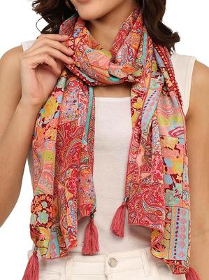 Scarf For Women Stylish Border Print Face Cover Head Wrap Boho Beach Multicolor Stall 180x50cm