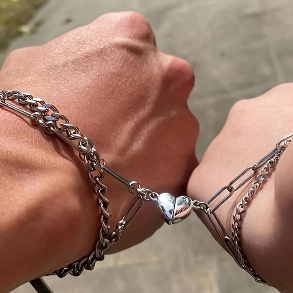 Magnetic Stainless Steel Couple Bracelets, Stylish Durable Concentric Attraction Bangle Jewelry