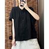 Women's Stand Collar Linen Blend Shirt Loose Thin Short Sleeve Button Down Vintage Casual Summer Blouse