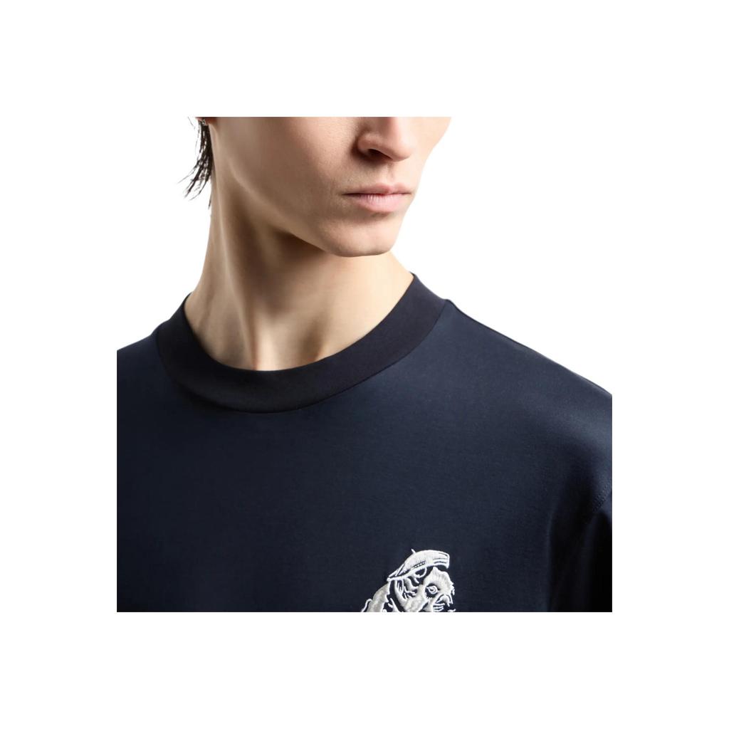Emporio Armani Embroidered Bulldog Pattern Crew Neck Pullover Short Sleeve T-Shirt Men t-shirts Navy-Blue 6D1TC6-1JOSZ-0920