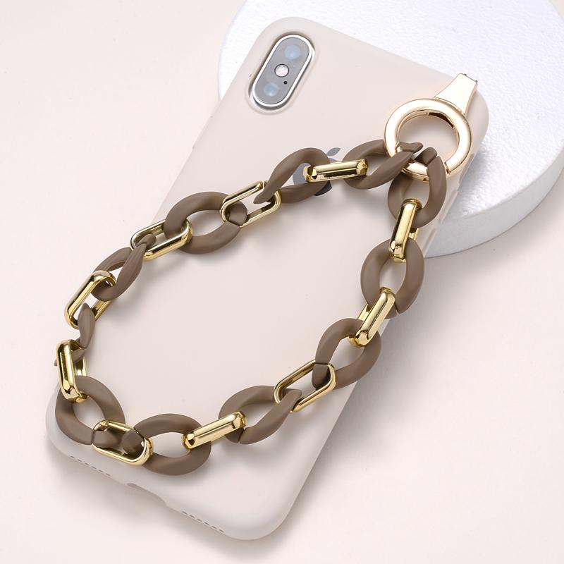 Classic Coloful Cellphone Hanging Cord Simple Metal Acrylic Beaded Mobile Phone Chain For Anti-Loss Telephone Lanyard Tether