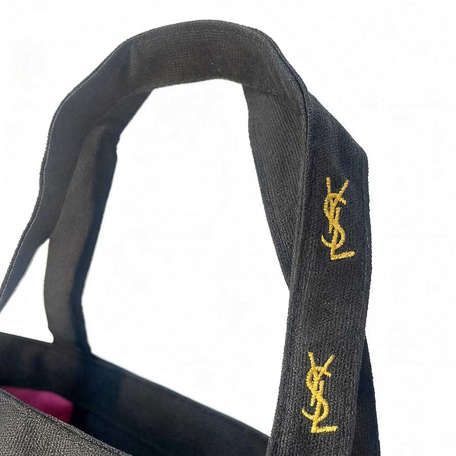 YSL Damska Płócienna Torba na Ramię na Zakupy-Yves Saint Laurent-Przyjazna Środowisku Torba Tote z Czarnym Nadrukiem Literowym