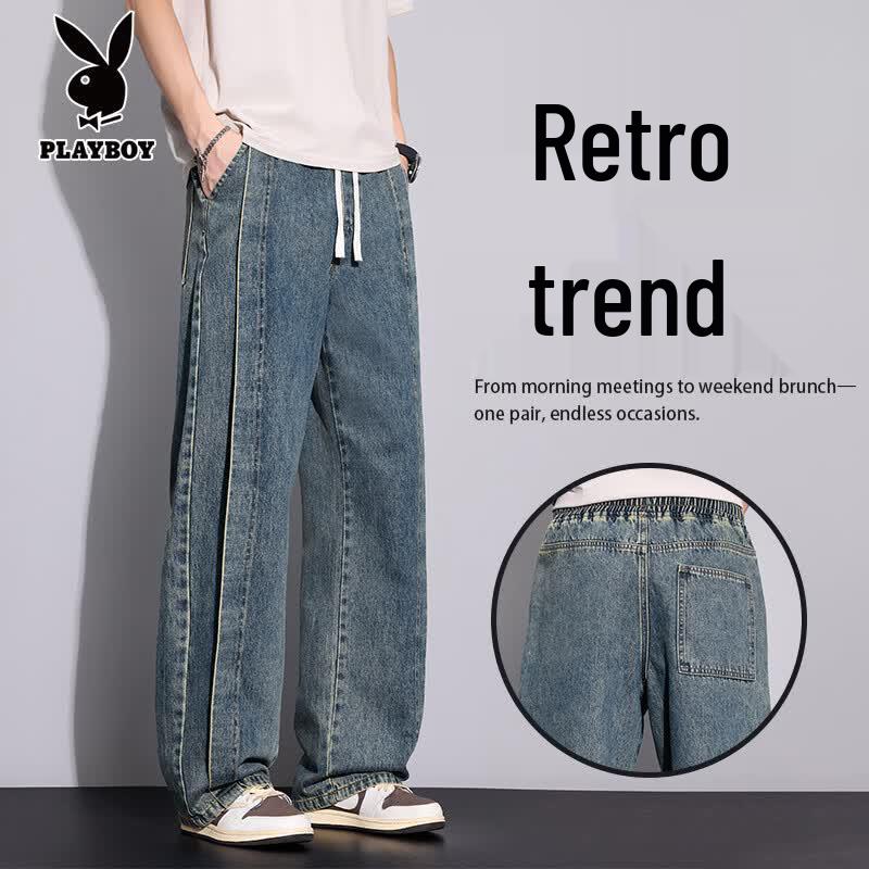 PLAYBOY Men s Retro Distressed Loose Straight-Leg Jeans 4XL