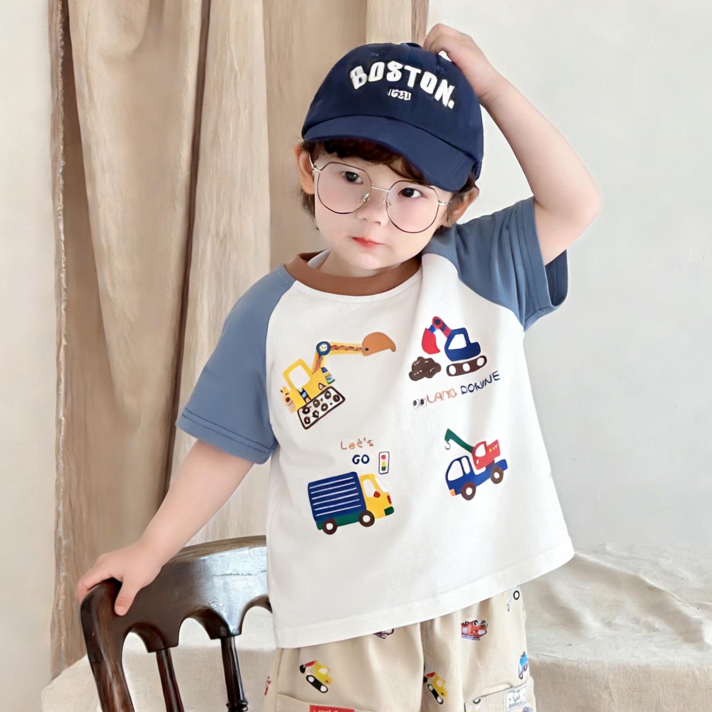 Boys  Cartoon Print Short Sleeve Summer Top - New Style Lightweight Tee 120cm
