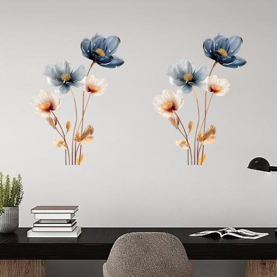 3D Flower Wall Stickers Removable Waterproof Floral Wall Decal Gold Blue White Peel