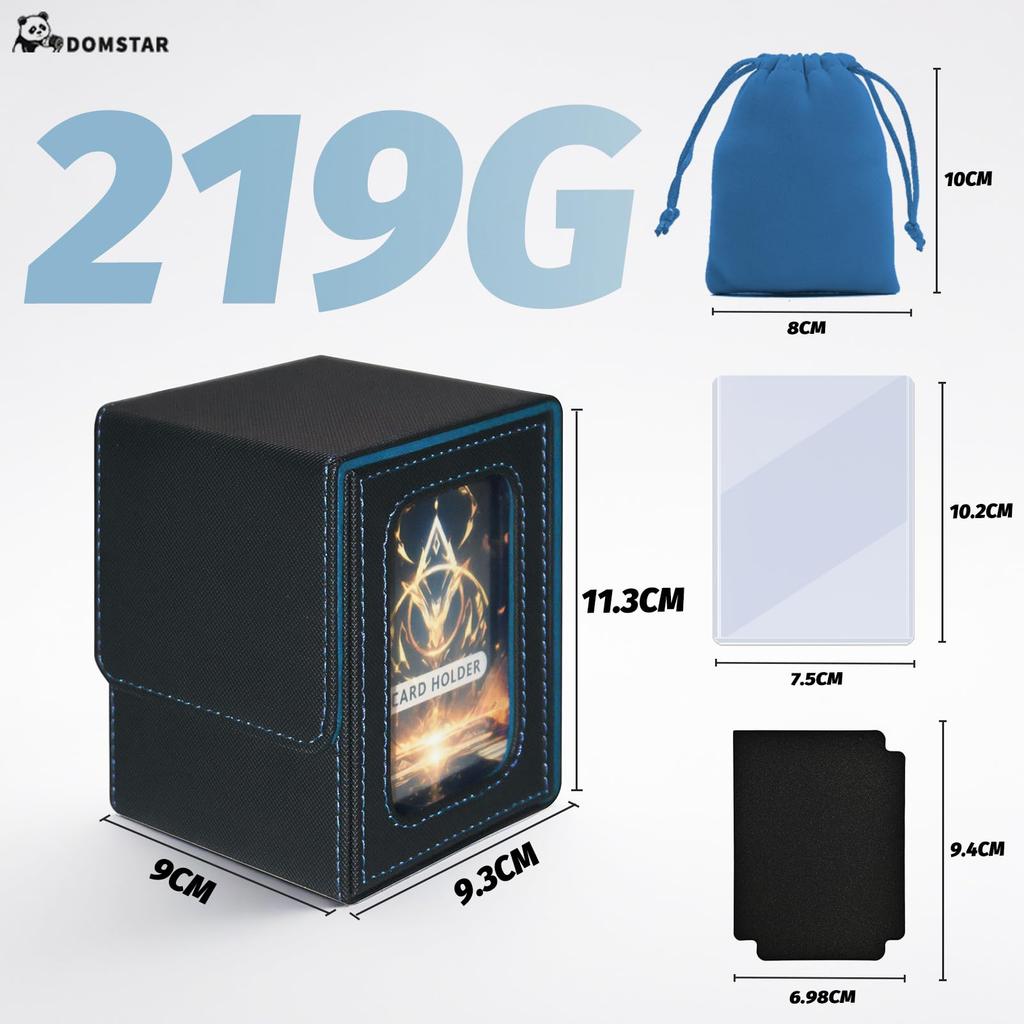 Domstar Deck Case Card Case Trading Card with Double Card Display Window Made of Waterproof Leather Holds 100 Double Sleeve Cards 2 Dividers 2 Card