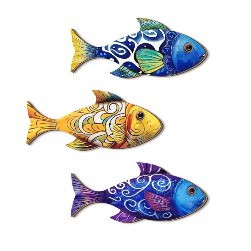 

Wall Art 3 Pcs Wooden Fish Wall Art Set Nautical Coastal Beach Decor Rustic Lake House Sculpture For Room Bedroom A