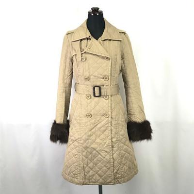 JILLSTUART Blue Fox Fur Trim Trench Coat Women S Beige Luxury Outerwear(USED)