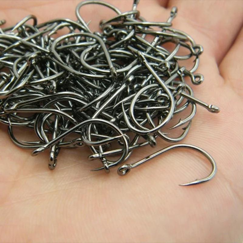 100pcs/box 3~12 High Carbon Steel  Fishing Hooks Pack with Hole Fishing Hooks Circle Black Barbed Hooks Fishing Accessories
