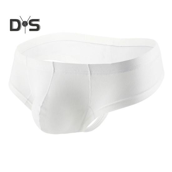 Men Summer Thong Low-rise Ice Silk Ribbed Briefs Solid Color High Elasticity Underwear Smooth Lines Underpants