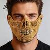 Creative Party Costume Prop Halloween Skull Half Face Mask, Rhinestone Punk Knight Masquerade Comfortable Mask with Adjustable Straps, Lightweight