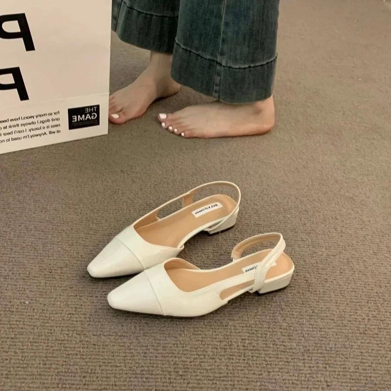 

Brand luxury designer fashion PU leather design ladies summer new style pointed toe low heel women sandals non-slip flat shoes 35 off білий колір