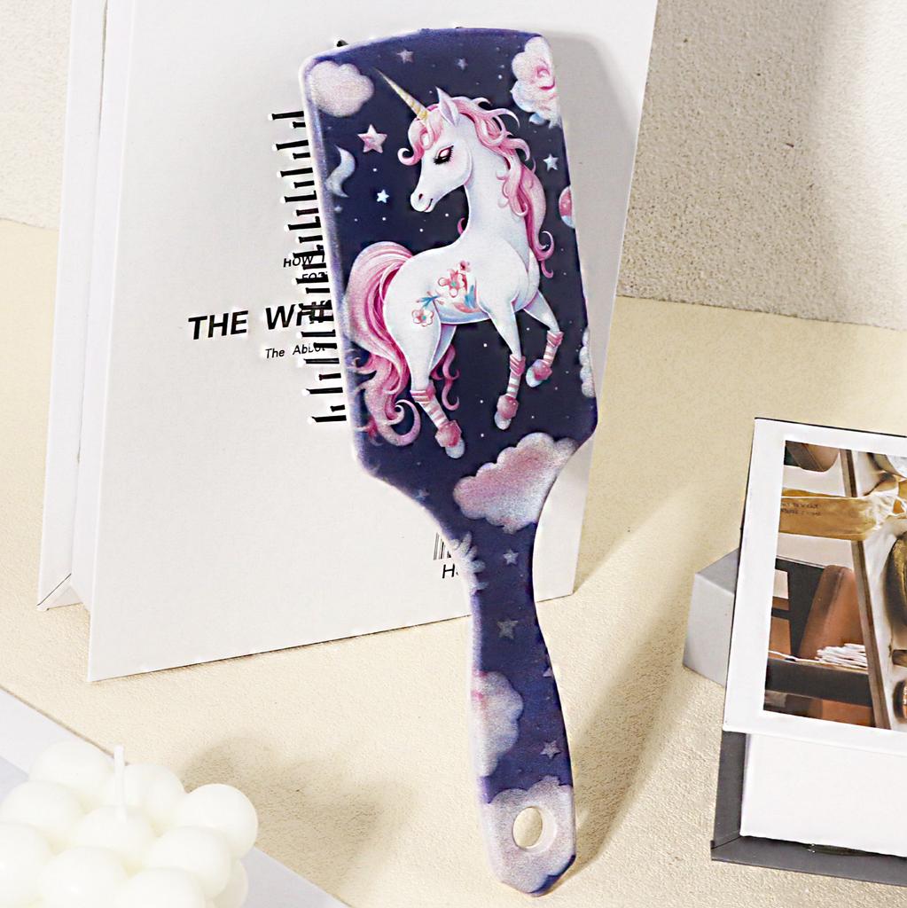 1pc Cartoon Unicorn Patterned Air Cushion Comb - Massage Exfoliating Comb, ABS Plastic handle,Special for Real Hair Wigs