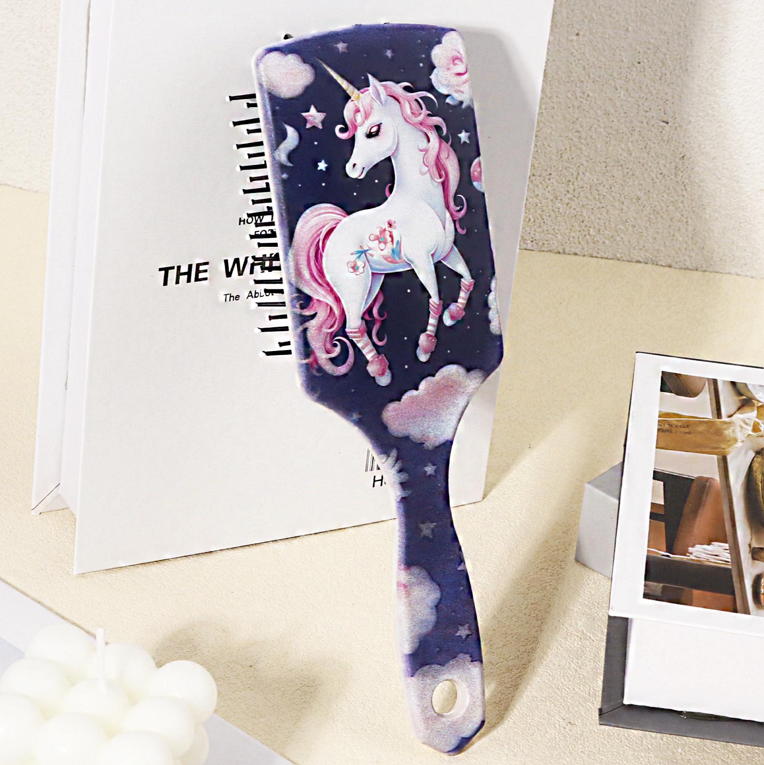 

1pc cartoon unicorn patterned air cushion comb - massage exfoliating comb, ABS plastic handle,Special for real hair wigs