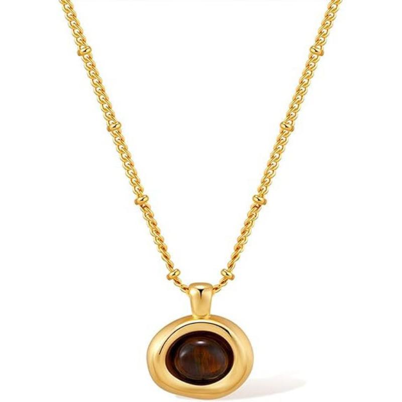 Tiger's Eye Stone Necklace Female, Premium Sweater Chain Maillard Style Collarbone Chain, Amber Necklace