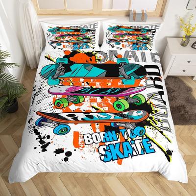 Copripiumino Skateboard per Adolescenti Ragazzi Stile Hipster Graffiti Copripiumini Bambini Tema Sport Estremi Set Biancheria da Letto Cool per Skateboard