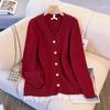 New Autumn-winter Women's Large-size Lace-embroidered V-neck Knitted Cardigan As A Base Layer for Outerwear