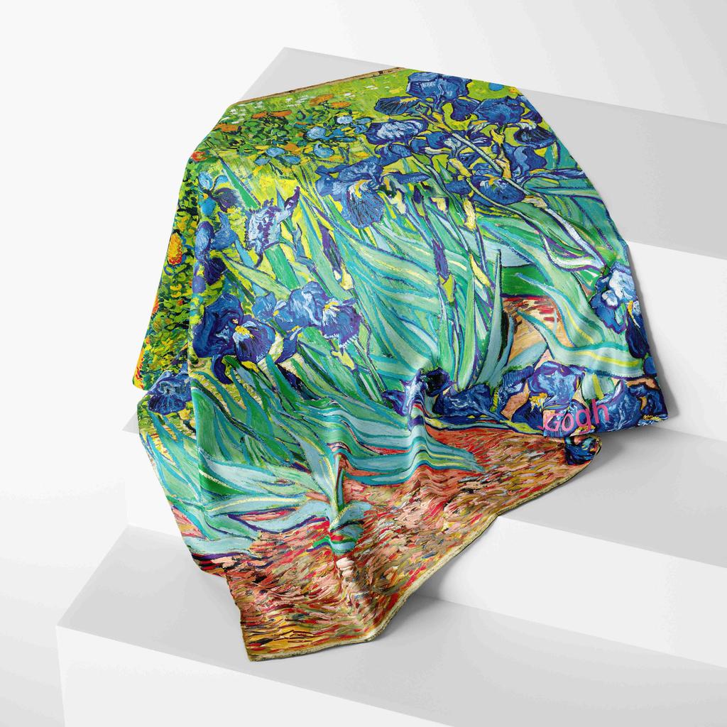 2025 Oil Painting Silk Scarf For Women New Print Female Foulard Scarfs Handle Kerchief Fashion Head Foulard Square Scarves