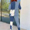 Women Plus Size Two Piece Set Round Neck Long Sleeve Printed Top And Fitted Pants
