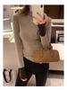 Korean Color Block Slim Fit Women's Knitwear - Autumn/Winter Long Sleeve Semi-High Neck Sweater