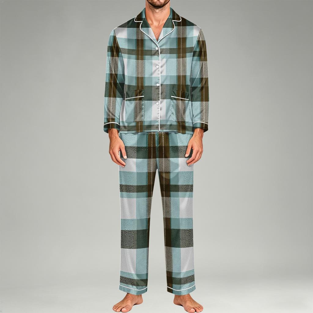Men's Long Sleeve Button-Down Pajama Set, 2-Piece Sleepwear Loungewear with Pants for Home and Bedtime