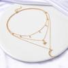 1-Pack Alloy Pendant Rhinestone Inlaid Three-Layer Necklace, Stylish Small Round Bead Tassel Hexagram Moon Pendant Trendy