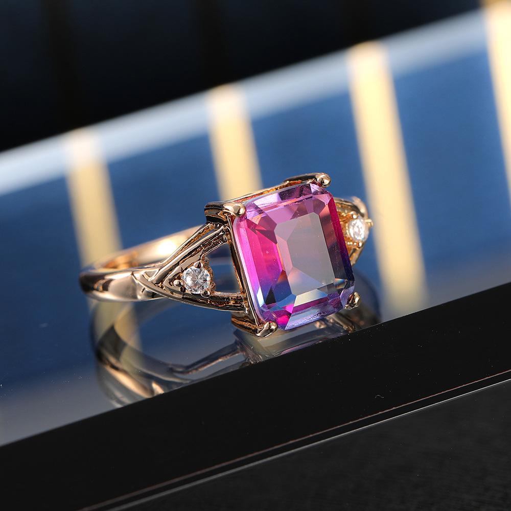 Gold-Plated Colorful Crystal Ring with Diamonds and Tourmaline Zircon Accents