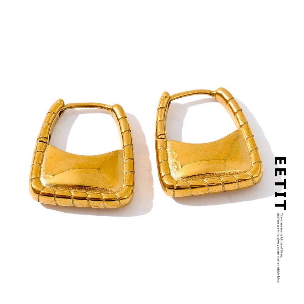 Eetit Orecchini a cerchio in fusione di metallo in acciaio inossidabile placcato oro 18 carati, texture elegante e unica, gioielli da giorno, PVD resistente all'acqua