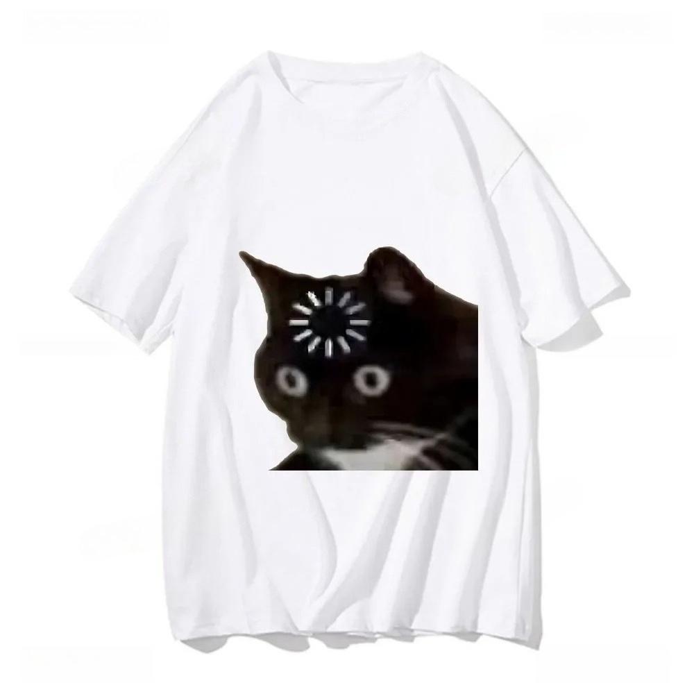 New Arrival Funny Cat Meme Emotion Print Tshirt Kawaii Harajuku Summer Style Fashion Loose Short Sleeve Y2k Women Men Clothes