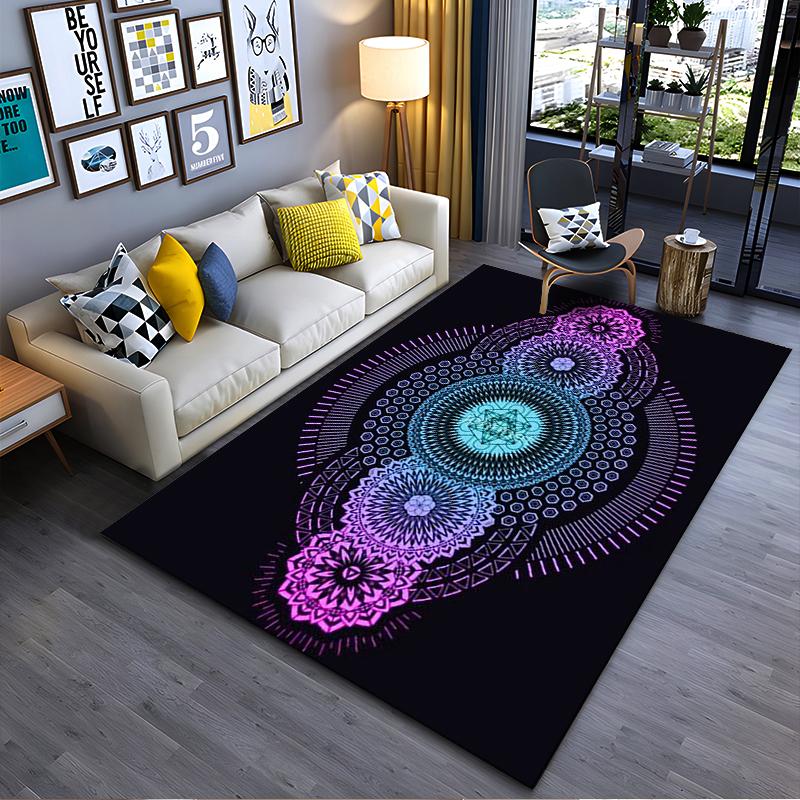 Area Rug, Mandala Sacred Geometry Pink Purple Blue Psychedelic Art Print, Living Room Decor, Non-Slip Mat