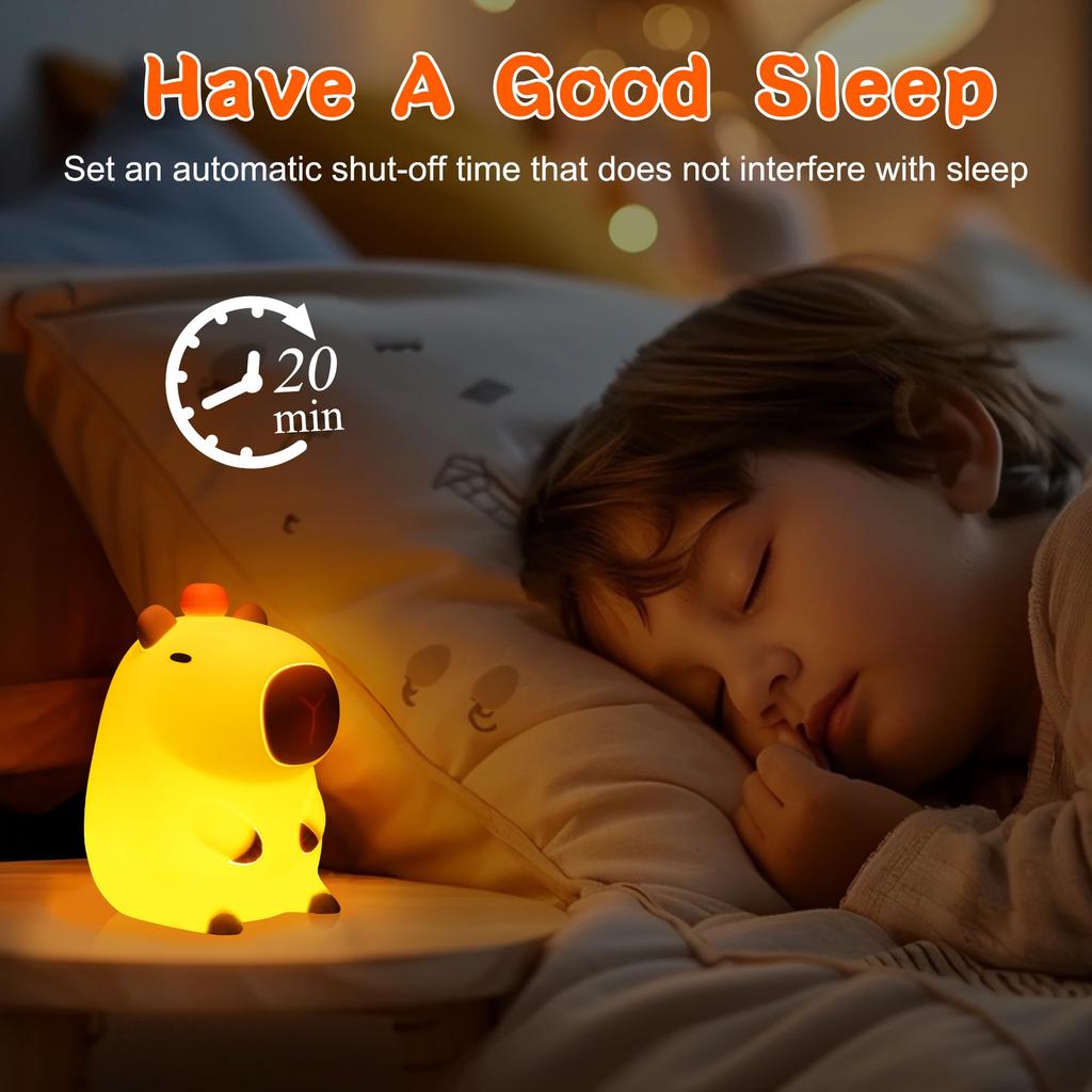 Cute Capybara Silicone Night Light Anywin Nursery Lamp 2 Levels 20 Minutes Timer Decorate Kids Living Festival Gift for Boys and Girls Orange,